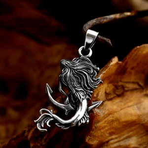 Unisex Retro Mermaid Anchor Titanium Pendant Punk Stainless Steel Necklace Au - Picture 1 of 5