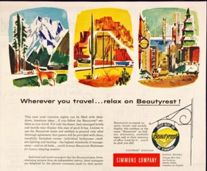 1955 Simmons Beautyrest Mattress Worldwide Travel Vintage Print Ad - Picture 1 of 7