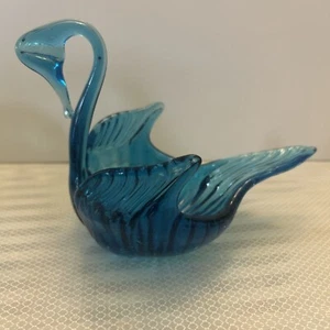 Vintage Blue Glass Swan Trinket Candy Dish Bowl MCM - Hand Crafted 5.50” Tall - Picture 1 of 5