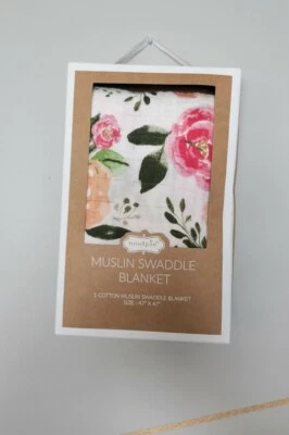 Mud Pie Kids Rose Floral Print Muslin Cotton Baby Girls Swaddle Blanket - Image 1 of 4