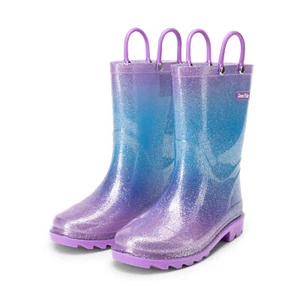 Girls Rain Boots Kids Boys Easy-on Handles Sparkly Waterproof Outdoor Boots - Picture 1 of 14
