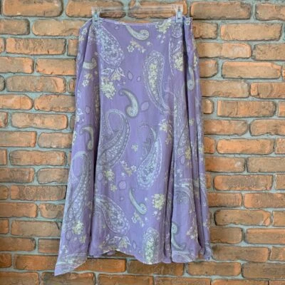 Falda Floral Rena Rowan Vintage Púrpura Paisley Boho Chic Verano Midi Talla 14 Foto 1 de 4