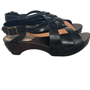 Zueco sandalia madera cuero Jax & Bard para mujer 38 negro marrón honda tachuelas traseras boho - Imagen 1 de 9