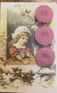 Set of 3~Vintage Large 7/8" Pink Painted Dimple Dot Glass Buttons ~1920's NOS - Picture 1 of 1