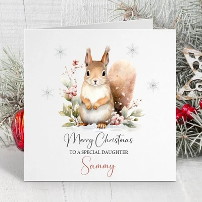 Personalised Squirrel Christmas Card For Daughter Niece Nanny Friend Cousin etc - Image 1 of 3