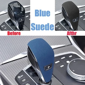 Blue Suede Leather Car Gear Shift Knob Cover Trim For BMW X3 X4 Z4 F40 G20 G28 - Picture 1 of 5
