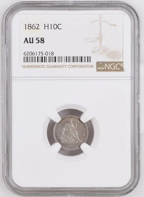 1862 H10c Seated Liberty Half Dime,   NGC AU 58 - Image 1 of 4