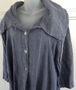 Bryn Walker Heavy Linen Danuta Anouk Lagenlook Coat Grey Wide Collar Size Small - Picture 1 of 9