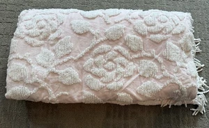 Vintage Chenille Bedspread Large Cutter Piece Pink & White Floral 94x97 Fringe - Picture 1 of 11