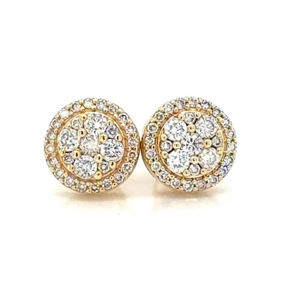 Pendientes con racimo circular de oro amarillo de 8,7 mm de 10 k diamantes creados en laboratorio de 0,66 quilates Foto 1 de 3