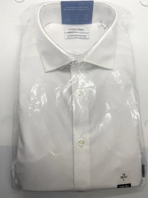 Camisa de vestir Calvin Klein para hombre talla 16 36/37 LT blanca algodón calce ajustado sin planchar Foto 1 de 4