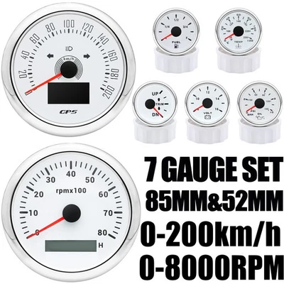 7 Gauge Set 85mm GPS Speedometer 0-200km/h Tachometer for Marine Boat Car Truck - image 1 of 4