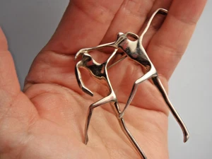 Sterling Silber moderne Tänzerin Anstecknadel moderne skulpturale Brosche groß 2 1/4" x 2 3/4" - Bild 1 von 16