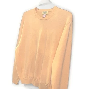 Vtg Men Sz XL-100% Extra Fine Merino Wool Crew Neck Sweater Pale Gold VERY SOFT - Picture 1 of 6