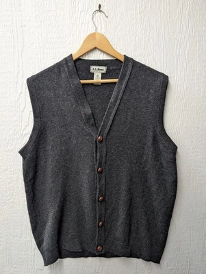LL Bean 100% LambsWool Knit Button Up Vest Men's Large Academia Preppy Grandpa - Image 1 of 4