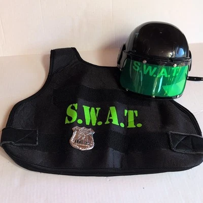 Casco y chaleco SWAT para niños disfraz negro / vestir edades 6-10 - usado Foto 1 de 4