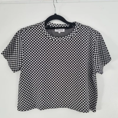 Camiseta feminina cropped xadrez preta branca cerimônia de abertura tamanho grande XS  - Imagem 1 de 4