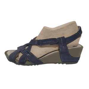 MERRELL Womens Sandals Wedge Heel Size 10 Blue Hook & Loop Closure Rivalli - Picture 1 of 13