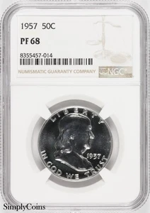 1957 Franklin Half Dollar NGC PF68 PROOF PR68 Silbermünze - Bild 1 von 2