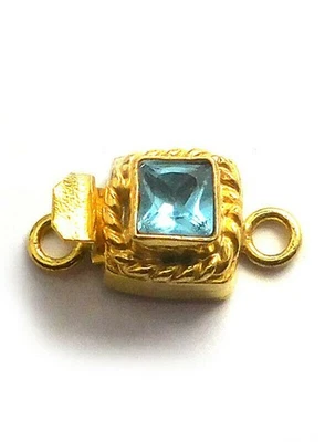 1 PC BLUE TOPAZ BOX GEMSTONE CLASP 1 STRAND 18K GOLD PLATED 809 CAN-75 - Image 1 of 3