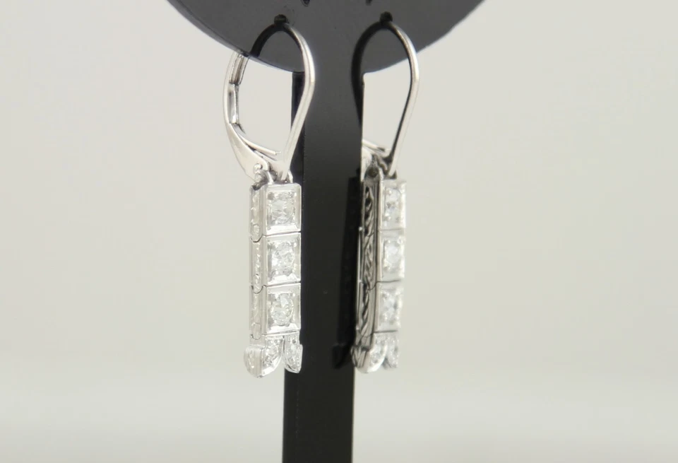 Paar Art Deco Ohrringe Platin 1,0ct Diamanten Altschliff Brillanten Art Déco - Bild 1 von 4
