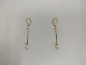 14 Karat Gold Freshwater Pearl Dangle Leverback Earrings - Picture 1 of 4
