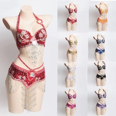 2 Pezzi Abiti Danza del Ventre Costume Danza del Ventre Carnevale Reggiseno Cintura per Donna - Immagine 1 di 4