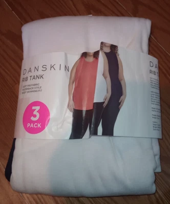 Nuevo con etiquetas Camiseta sin mangas Danskin para mujer acanalada espalda deportiva paquete de 3 unidades azul marino rosa blanco Foto 1 de 4