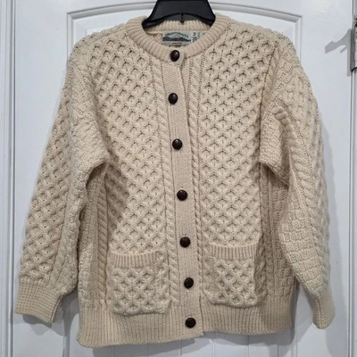 Cárdigan de pescador de lana Aran Crafts Ireland para mujer M suéter tejido con cable crema Foto 1 de 4