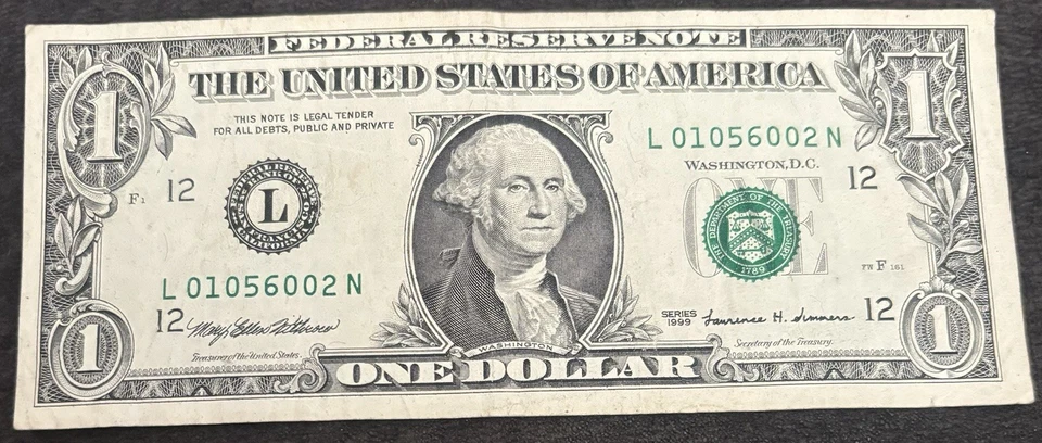 1999 San Francisco $1 Bill January 2nd 1956 Birthday/Ann. Altering 0’s Low Sum14 - Image 1 of 2