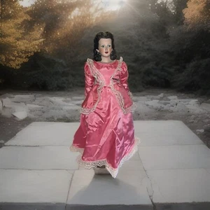 Vintage signierte Biskuit Kopf Haar brünett viktorianisches Kleid Porzellan Puppe 19 Zoll - Bild 1 von 10