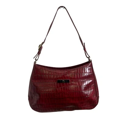 Charter Club Croc Embossed Faux Leather Shoulder Bag Dark Red Y2K Hobo - Image 1 of 4