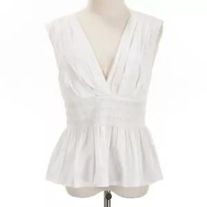 Veronica Beard NWT Evra Sleeveless V-Neck Smocked Top Size 6 in White - Picture 1 of 9