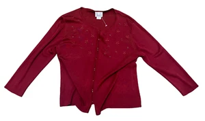 Ann Taylor Loft Cardigan Women's Size Medium M Red 100% Silk Floral Long Sleeve - Picture 1 of 9