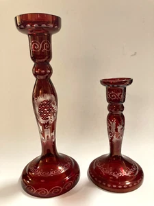 Kerzenhalter Kerzenleuchter rubinrot Glas geschliffen Böhmen 2 Stück 27cm & 17cm - Bild 1 von 10