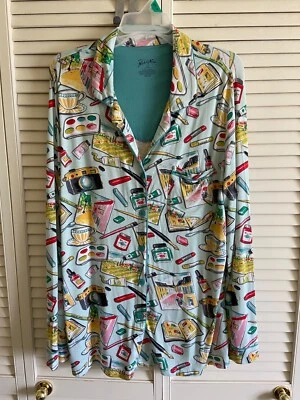Nick Nora XXL Travel Artist Paintbrush Camera Modal Soft Pajama Top Sleep Shirt - Imagem 1 de 4
