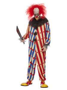Mens Halloween Clown Scary Creepy Clown Adults Fancy Dress Costume