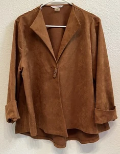 Allison Daley Womens Size 10 Brown 3/4 Sleeve One Button Casual Velour Jacket - Picture 1 of 8