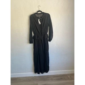 Anthropologie Endless Rose Woman Black Sheer Long Sleeve Tie Front Maxi Dress, M - Picture 1 of 11