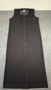 Herve Bernard Long Sleeveless Black Button Up Tunic Dress Virgin Wool Size 10 - Picture 1 of 14