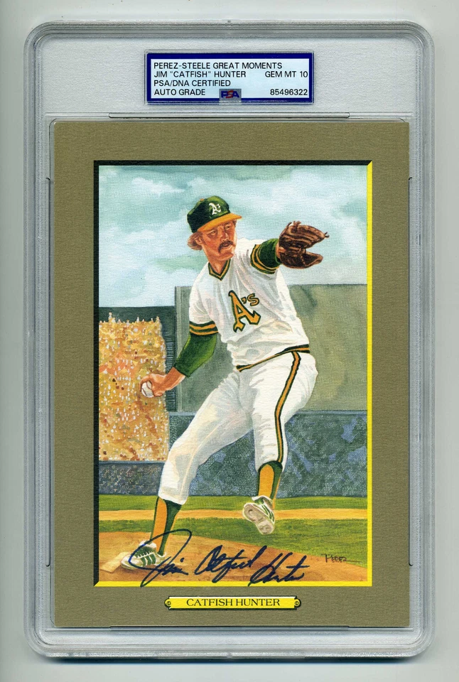 JIM CATFISH HUNTER  GEM MINT 10 PSA/DNA SIGNED  PEREZ STEELE GREAT MOMENTS CARD - Image 1 of 1