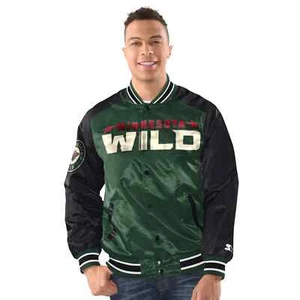 Minnesota Wild NHL Starter Men's Snap-Up Satin Jacket - Picture 1 of 13