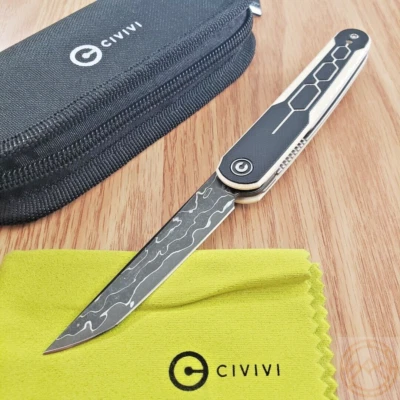Cuchillo Plegable Civivi KwaiQ Linerlock 3" Hoja de Acero Damasco Negro Mango G10 Foto 1 de 4