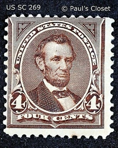 US SC 269 4¢ LINCOLN BROWN WM 191 MINT HINGE REMNANT OG/VF - Picture 1 of 2