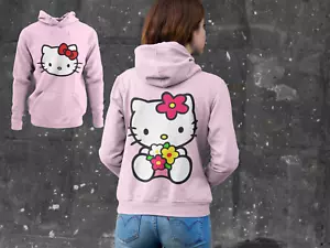 Felpa con cappuccio da donna Hello Kitty Japan gatto Kawaii Miau Cute Cat bio S-XXXL - Foto 1 di 14