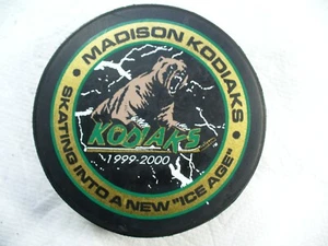 UHL Madison Kodiaks '99-00 New Ice Age Official Logo Hockey Puck Collect Pucks - Picture 1 of 1