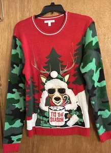 Reindeer Christmas Beverage Pocket Snowflakes Ugly Sweater XL - Picture 1 of 7