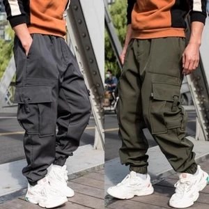 Men Fleece Lining Baggy Cargo Pants Wide Leg Trousers Hip Hop Loose Casual Pants - Picture 1 of 20