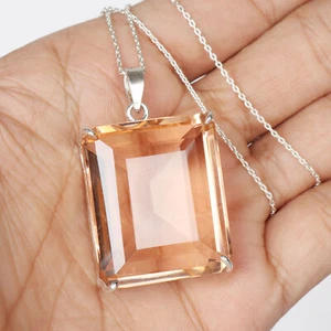 Großer 135ct smaragdgeschliffener Rosenquarz Edelstein 925 Silber Anhänger Geschenk für Tochter - Bild 1 von 5