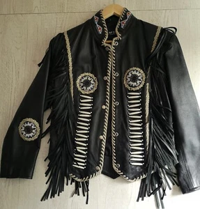 Damenlederjacke, Bikerstyle, Gr. L, schwarz mit Applikationen - Bild 1 von 12